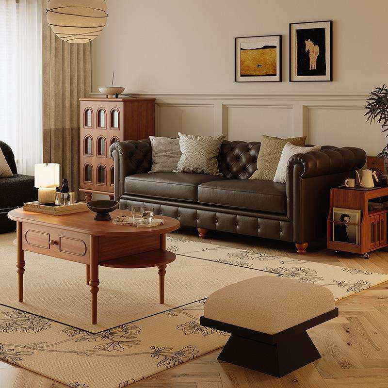美式复古实木茶几电视柜组合法式轻奢中古小户型茶几客厅2026新款