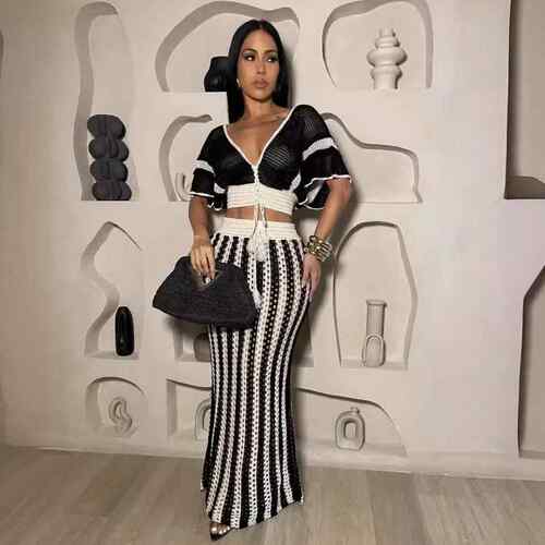 Skirt Sets Women 2 Piece Outfits Crochet Crop Tops and