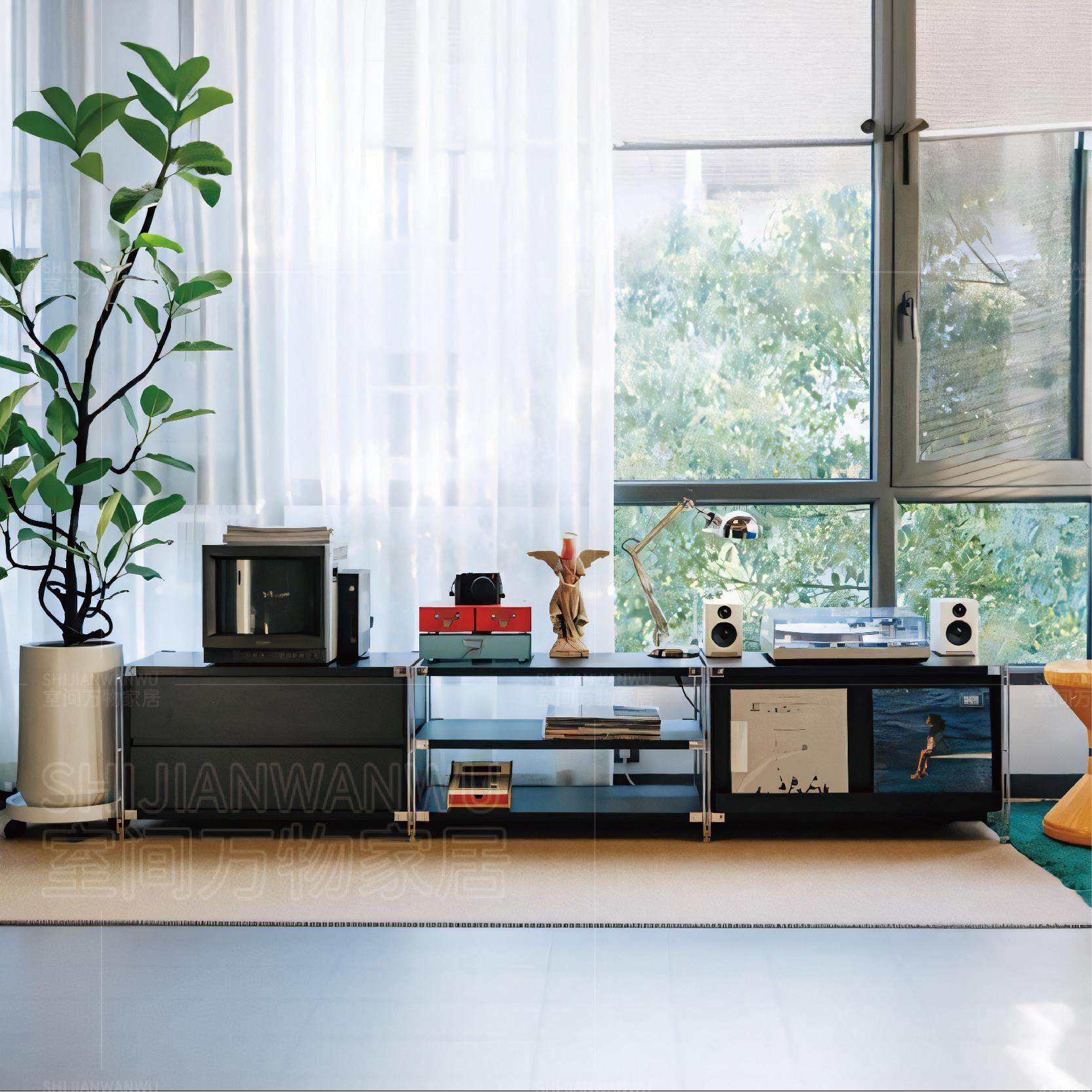 中古风落地黑色电视柜客厅储物收纳层架客厅日式组合柜置物靠墙矮,住宅家具,电视柜,淘宝优惠券,粉丝福利购,淘宝优惠卷