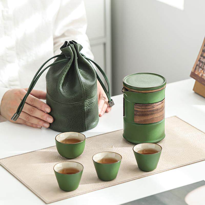 陶瓷旅行茶具一壶四杯便携快客杯户外露营创意送礼送长辈竹节国风