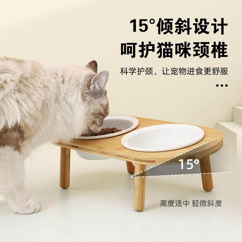 宠她猫碗陶瓷双碗猫头陶瓷碗保护颈椎猫食盆猫咪粮碗狗盆饮水碗
