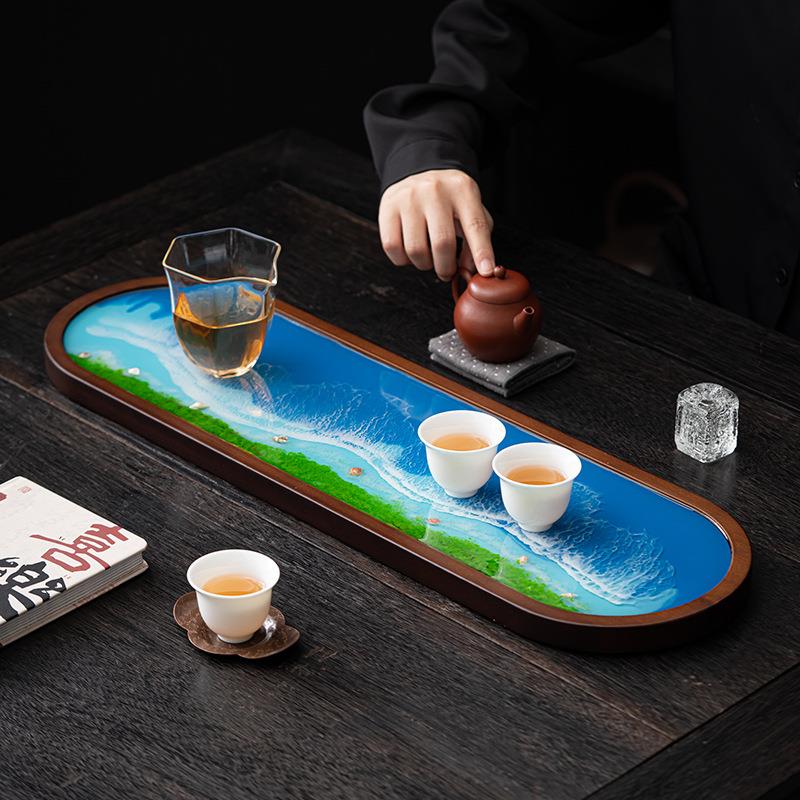 碧海蓝天茶盘树脂茶盘家用高端大气茶台高颜值精致干泡茶几果盘