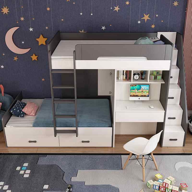 简约儿童床错型式高低床带书桌小户平带行上下SLC交床衣柜错位双