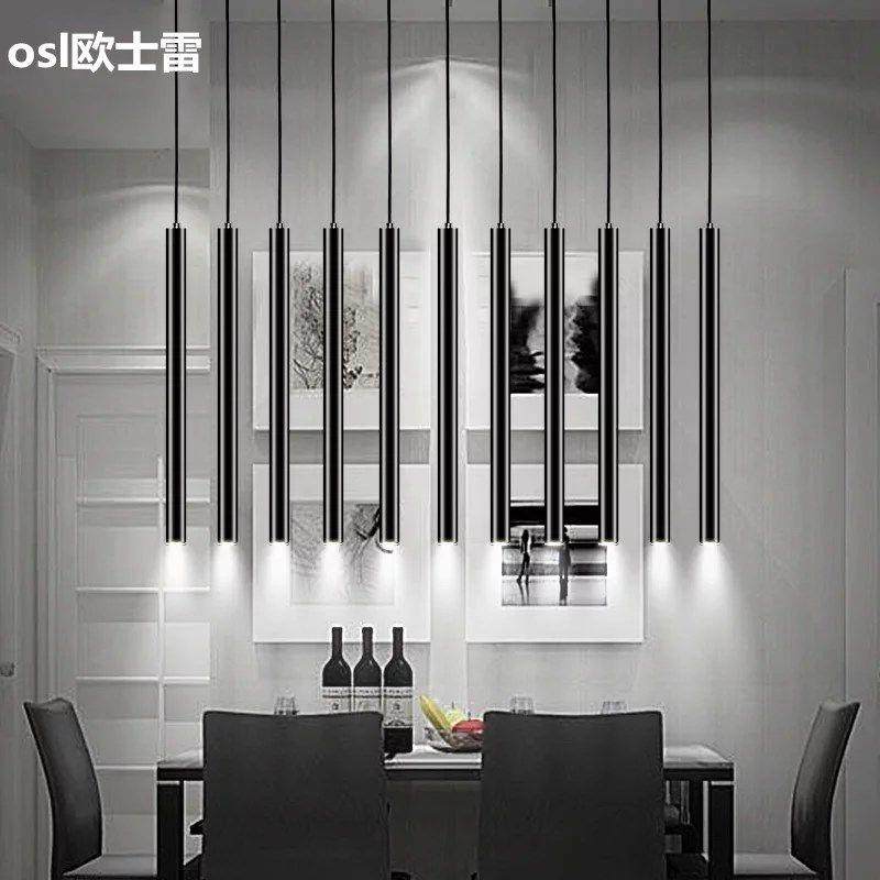 长筒射灯圆柱形现代简约细长餐桌北欧艺术圆筒桶灯吧台吊线灯吊灯