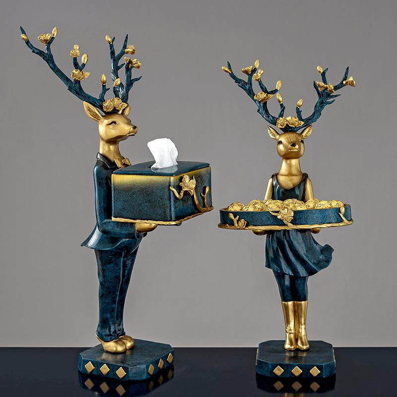 创意欧式鹿纸巾盒托盘摆件客厅茶几玄关小物件收纳办公桌面装饰品