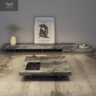 轻奢意式板视柜可伸0缩简CCQ约极简225新款茶电几组合电视柜套岩