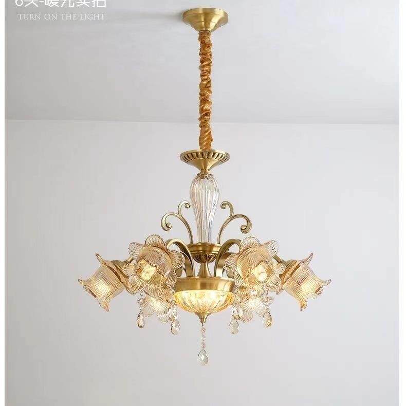 法式全铜灯轻奢客厅卧室餐厅主灯设计师欧式美式水晶玻璃蜡烛吊灯