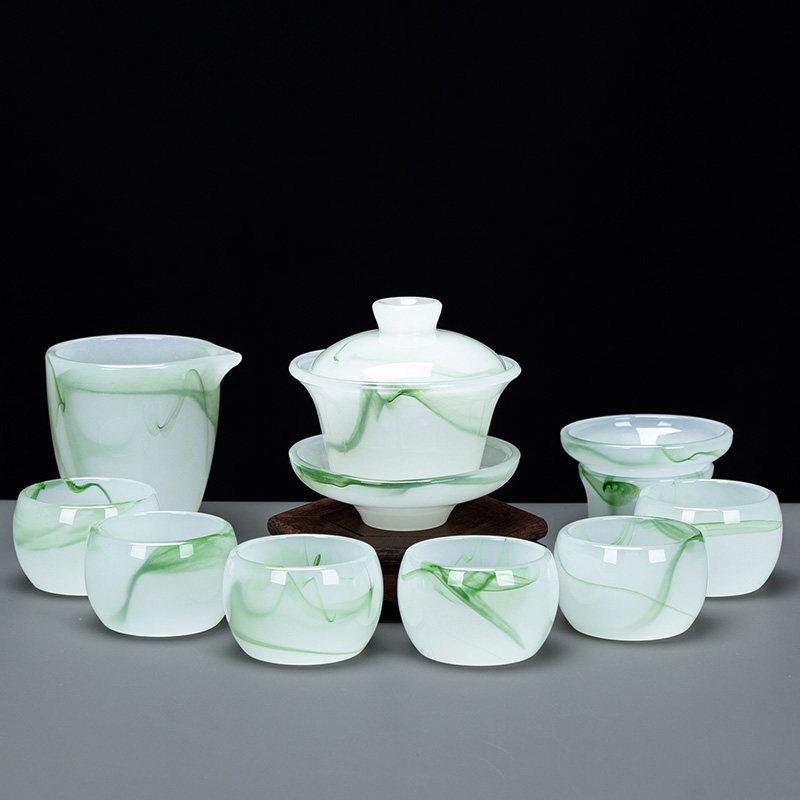 冰种琉璃功夫茶具套组家用泡茶器茶杯茶壶组合高档玉瓷精品送礼