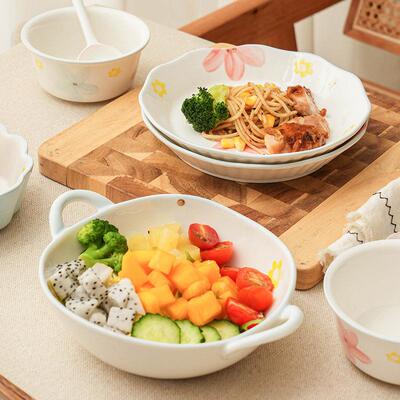 Pear blossom and crabapple hand-painted ceramic tableware wi