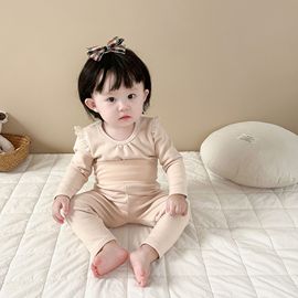 韩版女宝宝家居服套装秋冬加厚婴儿，公主棉质睡衣，上衣+高腰护肚裤