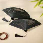 中国风全竹扇子日式 折扇镂空古风男女士折叠扇手工小5寸舞蹈扇黑