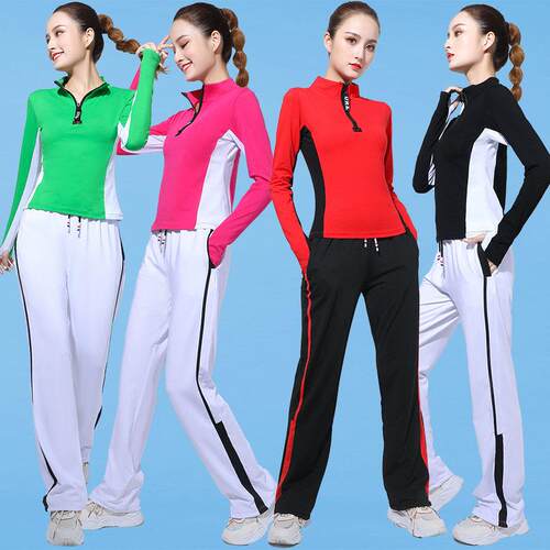 秋季广场舞服装广场舞秋季棉质长袖运动服女子健身舞蹈运动套装