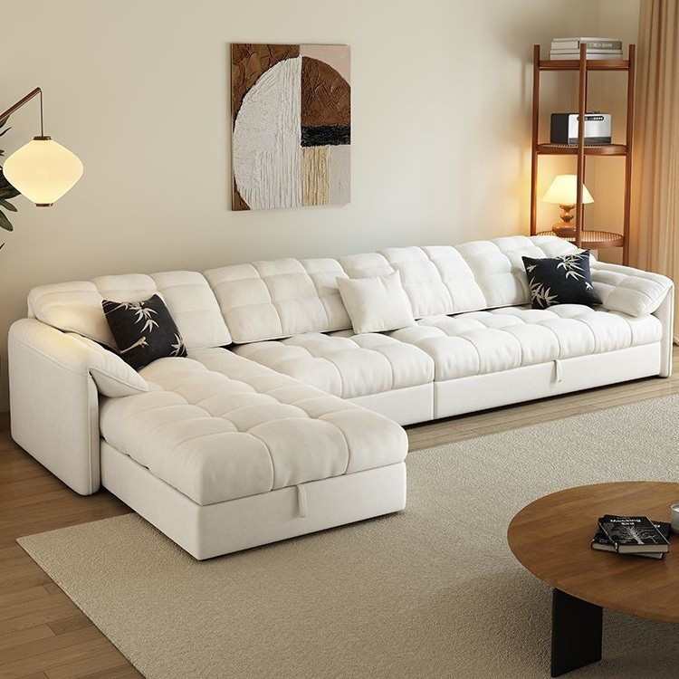 新款奶油风大象耳朵贵妃沙发床一体两用伸缩多功能客厅抽拉式床