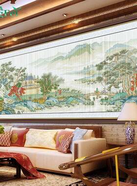 青飞精准印布十字绣友客厅卧室新中式风景山水画刺绣非成品