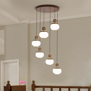 8089新中式全铜楼梯长吊灯别约墅复式灯中国风简大气挑高转灯80旋