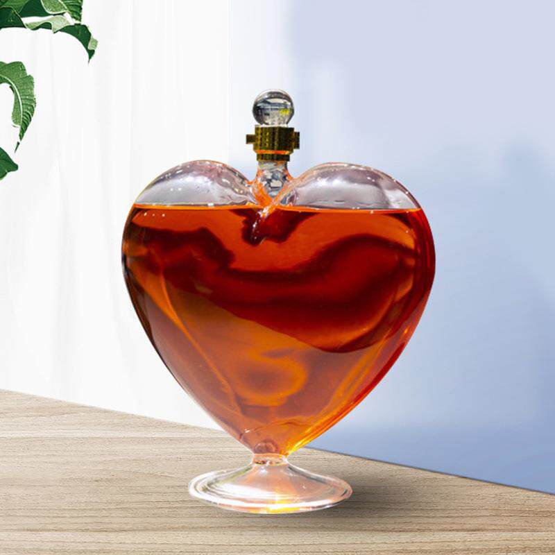 心形泡酒瓶工艺摆件醒酒器分酒瓶高硼硅玻璃瓶人参泡酒瓶空心