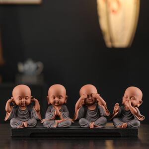 新中式紫砂禅意四不小和尚茶宠摆件博古架茶台桌面可爱小沙弥摆设