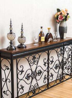 进门入户玄关长条墙边桌窄过道柜美式暖气片上方遮挡罩装饰置物架