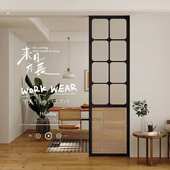 复古风实木宫格海棠花玻璃屏风北欧日式 隔断客厅原木玄关家用简约