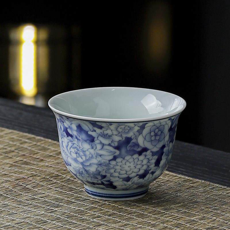 青花瓷茶杯陶茶瓷功玉兰小茶杯单杯xt59641人杯茶具主套装碗品夫