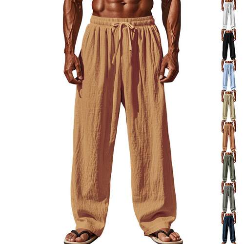 Cotton and linen pants men's straight leg wide leg pants