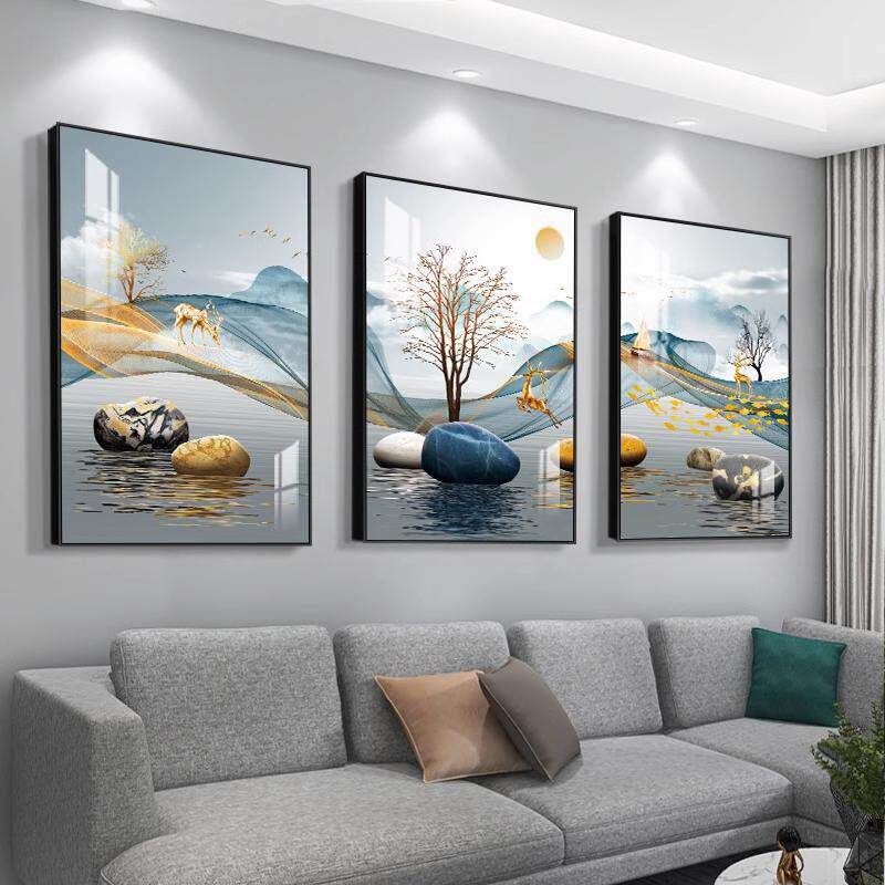 斯堪的纳维亚客厅装饰画三联画沙发背景墙挂画现代简约大气餐厅壁