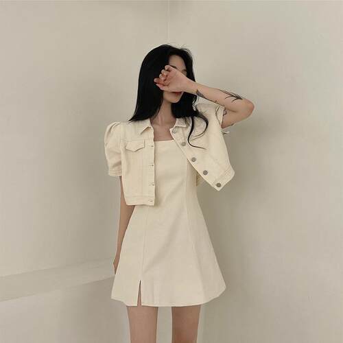 Strap Dress Jacket Top Coat Two Piece Set