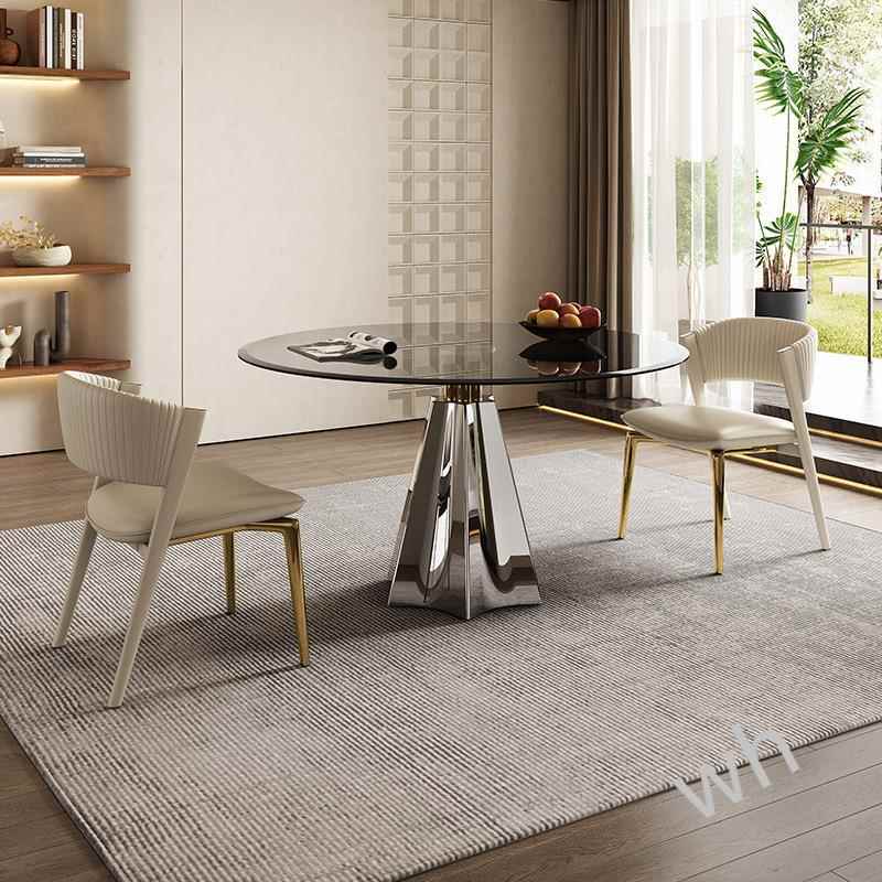 S1钢化璃圆CJ03桌意式轻奢F小户型家玻休用饭餐桌组合商用闲洽谈