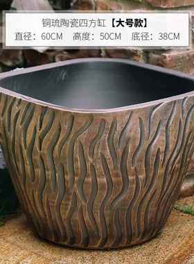 高档御三泥水大花盆鱼缸落地摆装件庭园院林陶瓷仿古大缸花坛阳台