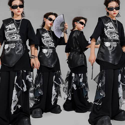 儿童中国风嘻哈街舞hiphop演出服男女童国潮武术服装幼儿走秀潮服