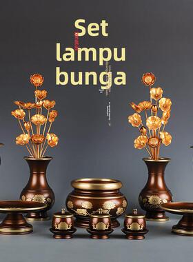 纯铜佛具套装供佛用品家用全套敬神铜香炉供水杯供果盘花瓶供佛灯