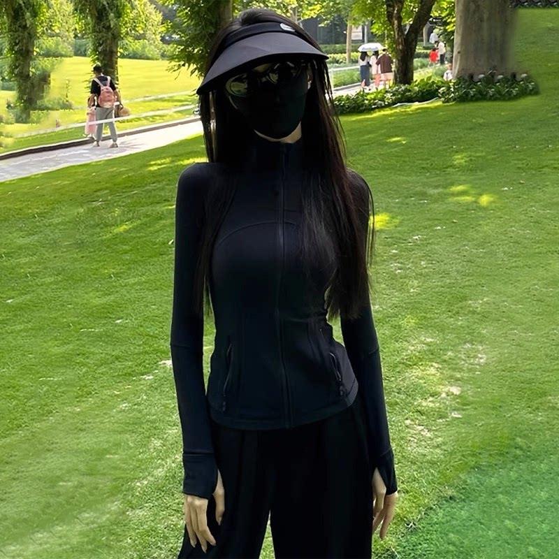 韩版修身冰丝防晒衣套装女2026新款夏季薄款紧身外套瑜伽运动上衣
