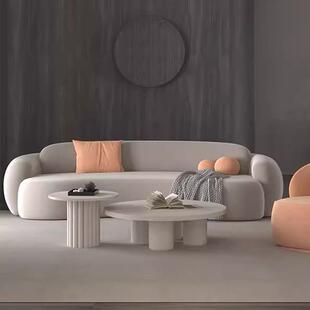 法式 客厅小户型大胖子皮艺布艺直排面包沙发 复古奶油风设计师款