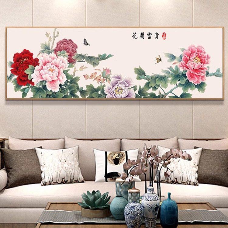 花开富贵客厅挂画牡丹花国画背景墙床头画卧室壁画牡丹图装饰画