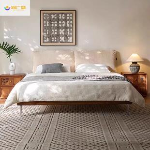 润广盛大象耳朵床雪尼尔布艺床主卧轻奢中古风实木床双人齐边床