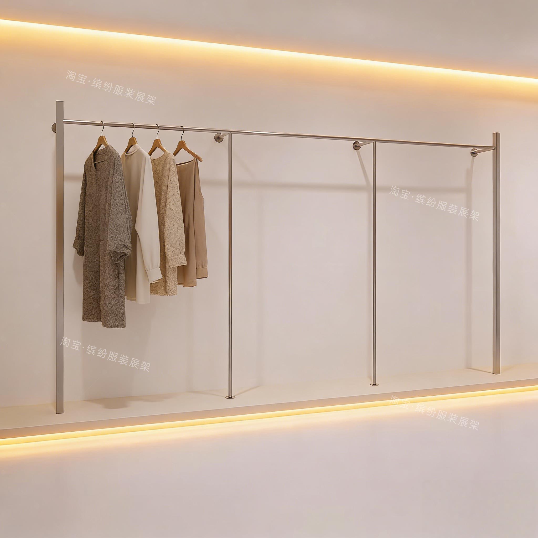服装店上墙展示架女装婚纱挂衣架杆不锈钢加厚加粗陈列货架壁挂式