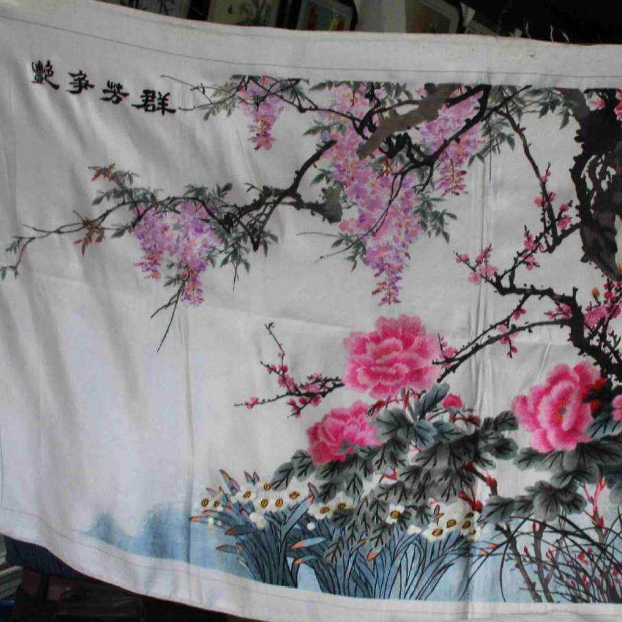 苏州手工刺绣装饰画客厅会客厅办公室挂画苏绣绣片群芳争艳