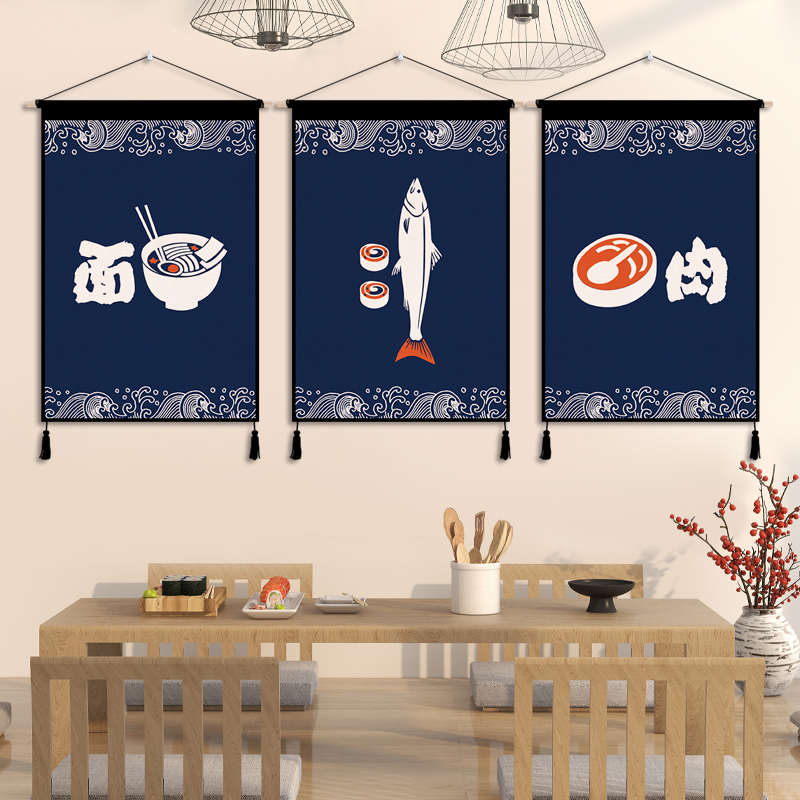 日式餐厅墙壁装饰画布艺挂画居酒屋寿司店墙面挂毯背景布ins挂布图片
