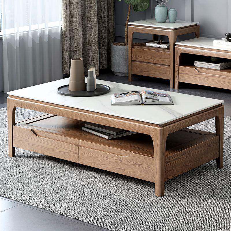 实木岩板茶几客厅家用新中式小户型实木电视柜北欧白蜡木茶几