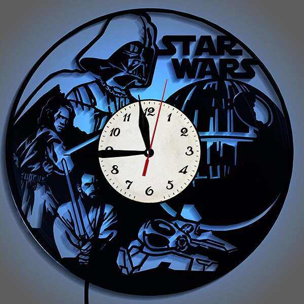 星球大战创意黑胶唱片挂钟表Star Wars Clock夜灯遥控艺术时钟表