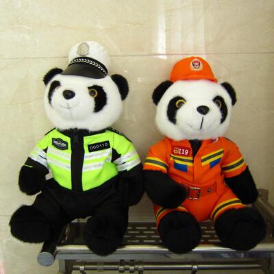 帅气交警熊猫玩偶毛绒玩具大熊猫警官熊公仔消防员单位活动礼品批