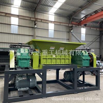 大型双轴铁皮桶编制袋撕碎机 固体废弃物垃圾粉碎机 皮革料破碎机