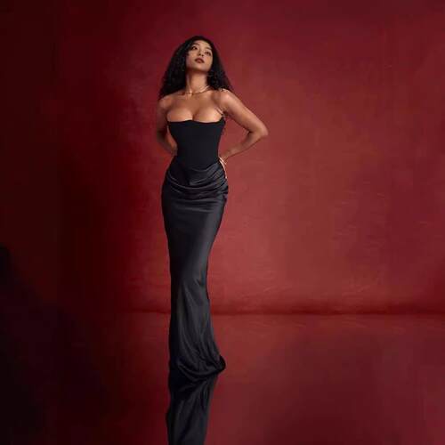 Women's strapless backless evening dress dress