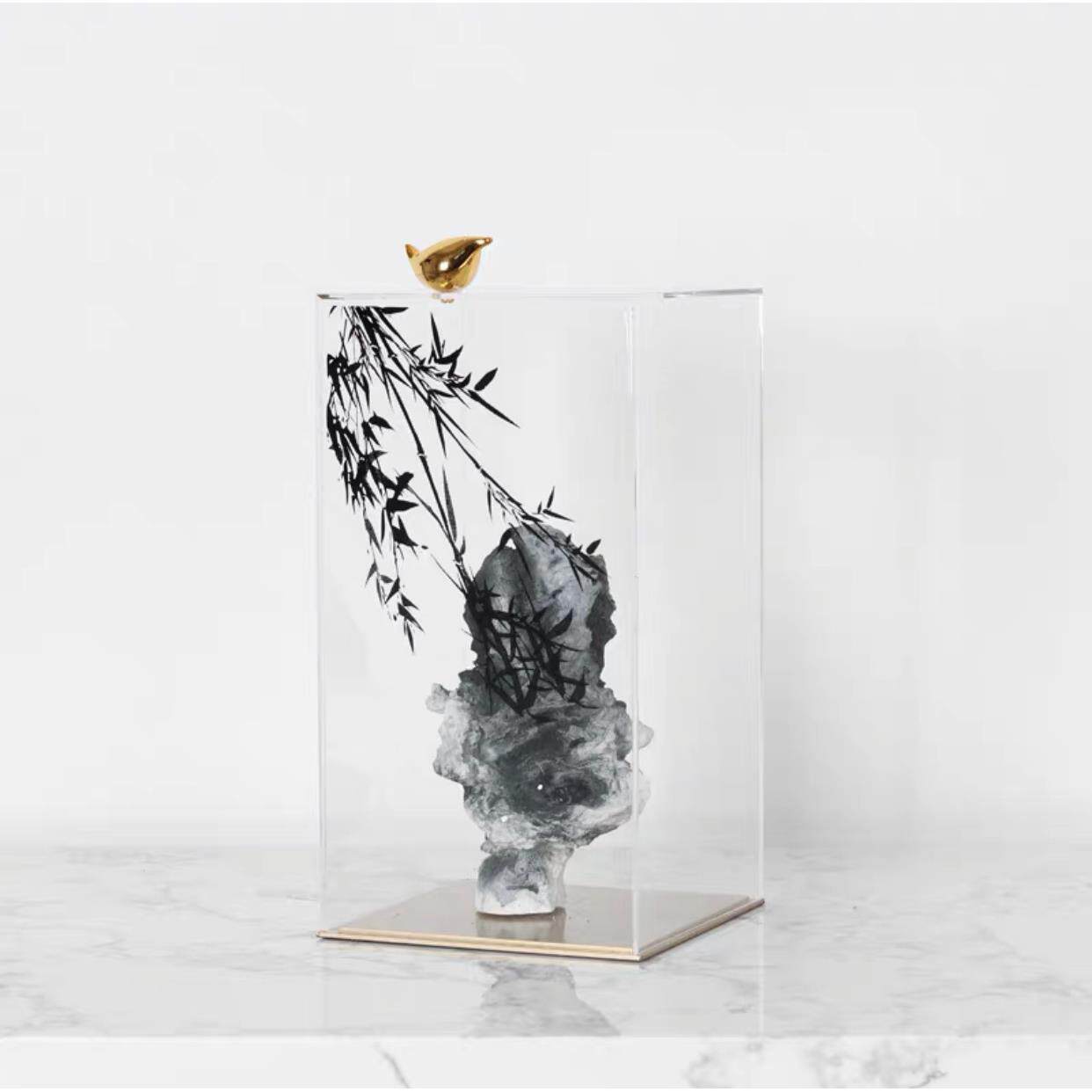 新BJ1197中摆式创意假山石件客厅关现装代简约书柜亚克力展示罩软