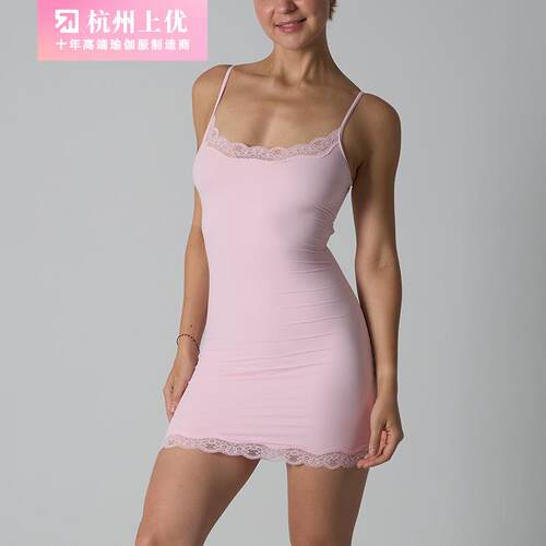 Women Sexy Casual Color Spaghetti Straps Lace Trim Slinky