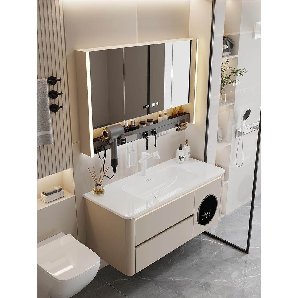 洗烘一体浴室柜带小洗衣机陶瓷洗手盆卫生间多功能圆角洗漱台萧山