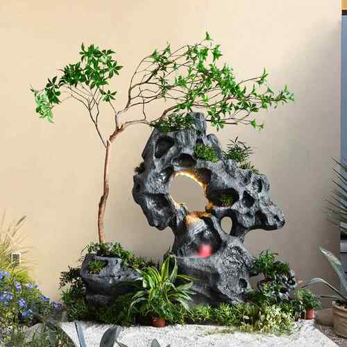 中式仿真太石户院外花园环庭VZW鱼池假山流水喷泉循水摆件造景湖