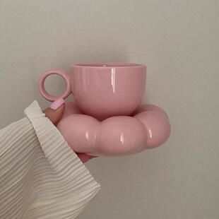 Pink Ceramic Coffee Cup Set, Breakfast Flower Cups INS Style