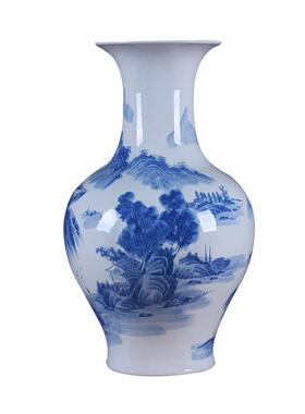 景德镇中陶电瓷器花瓶仿摆古NOY青花山水灯笼瓶新式家居饰品视柜