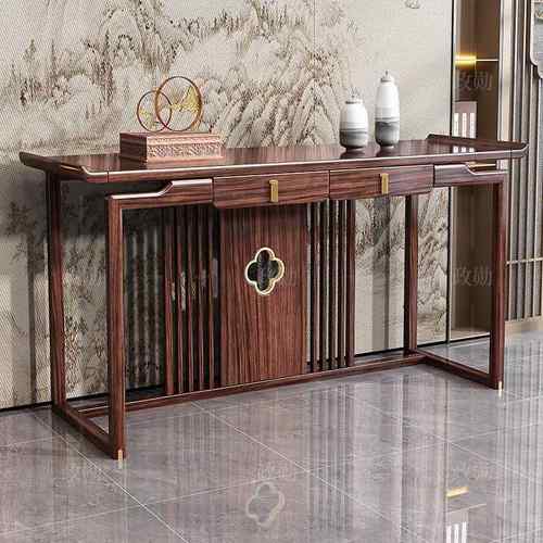 新中式乌金木玄关桌全实木入户正对门靠墙条案神台供桌香案玄关柜